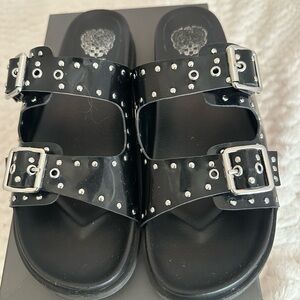 Vince Camuto Black Studded Pavey  Slide Sandals